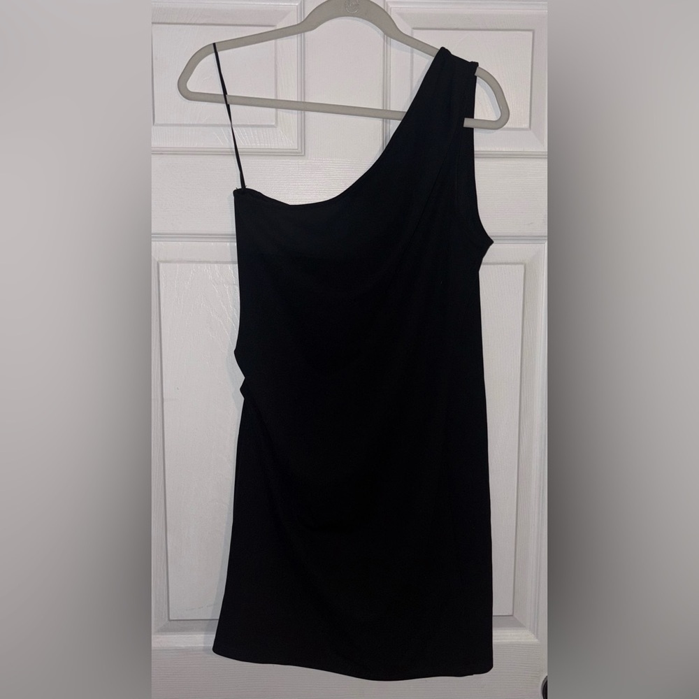 Jump Apparel Large One Shoulder Black Dress Ruching Mini Bodycon